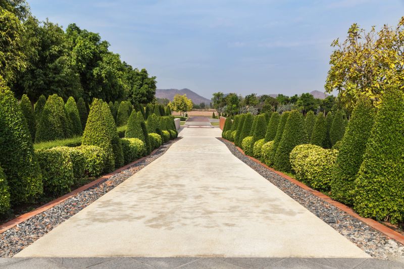 Trimmed Bushes Along Walkway